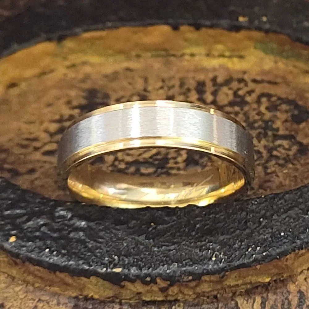 Personalized Engraved Men's Wedding Ring Silver and Gold Two Tone Wedding Ring